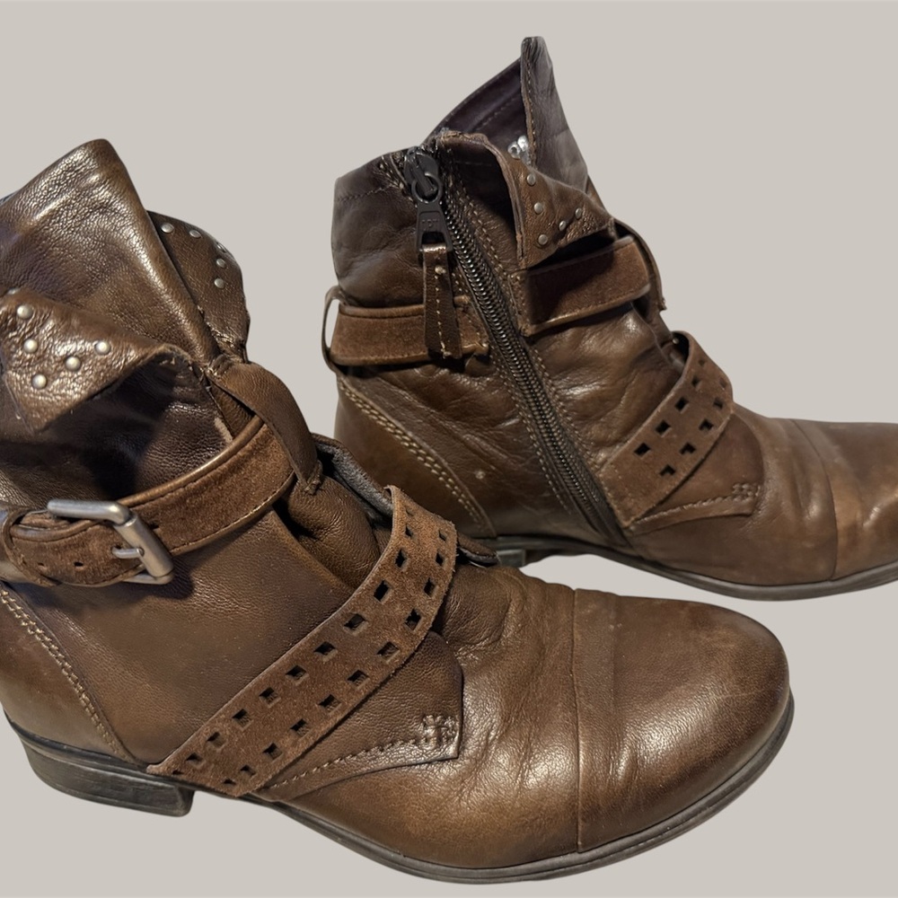 Miz Mooz Distressed Brown Ankle Booties